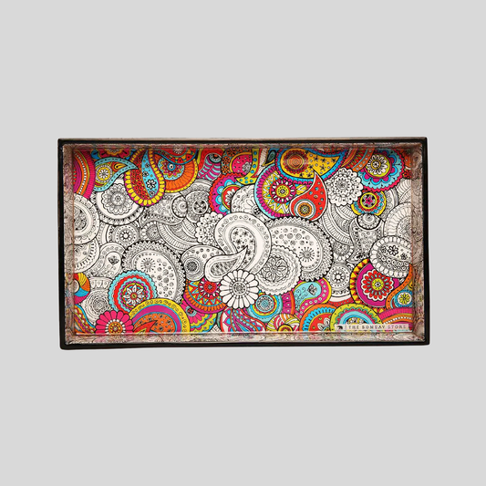 Doodle Mandala Rectangle Enamel Medium Tray