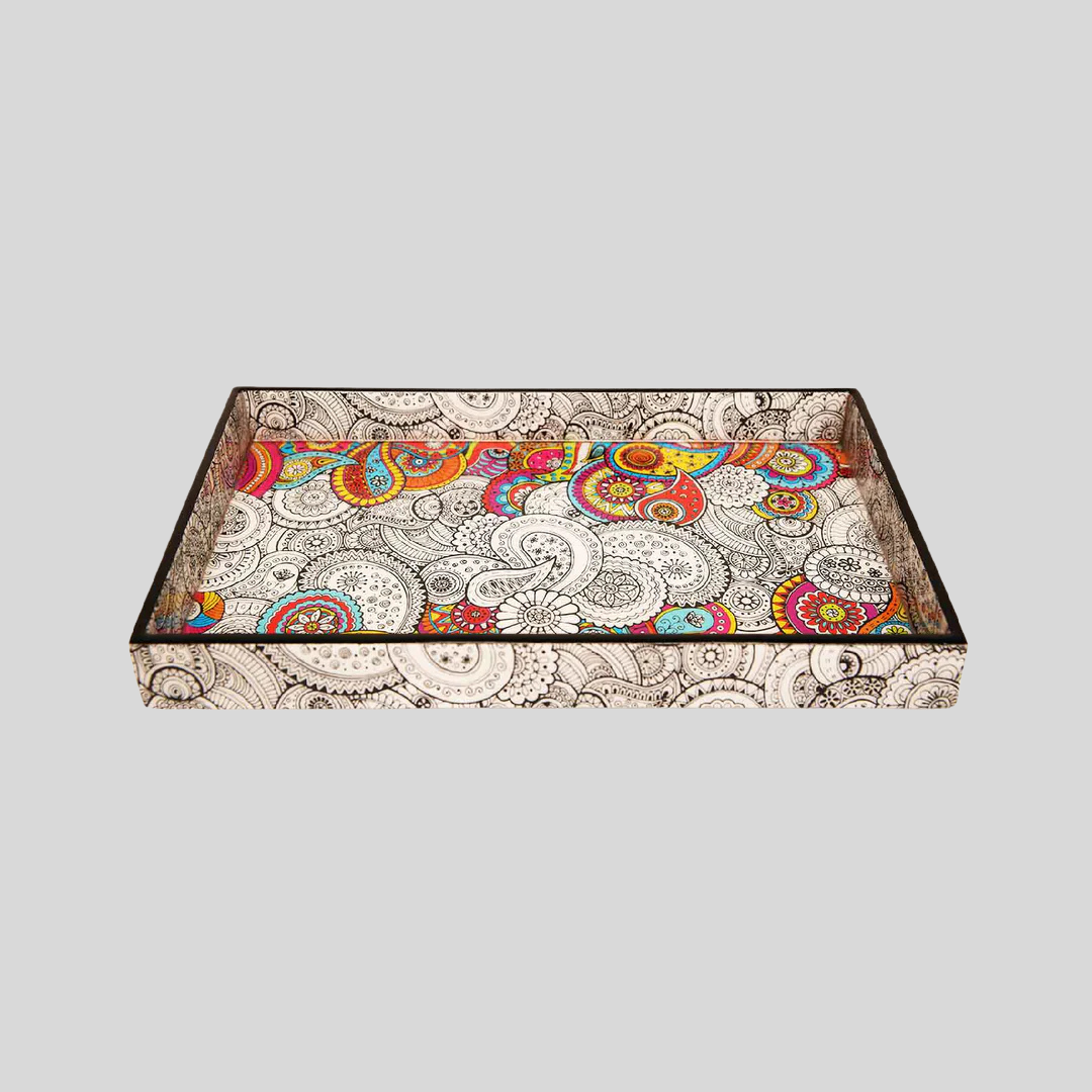 Doodle Mandala Rectangle Enamel Medium Tray