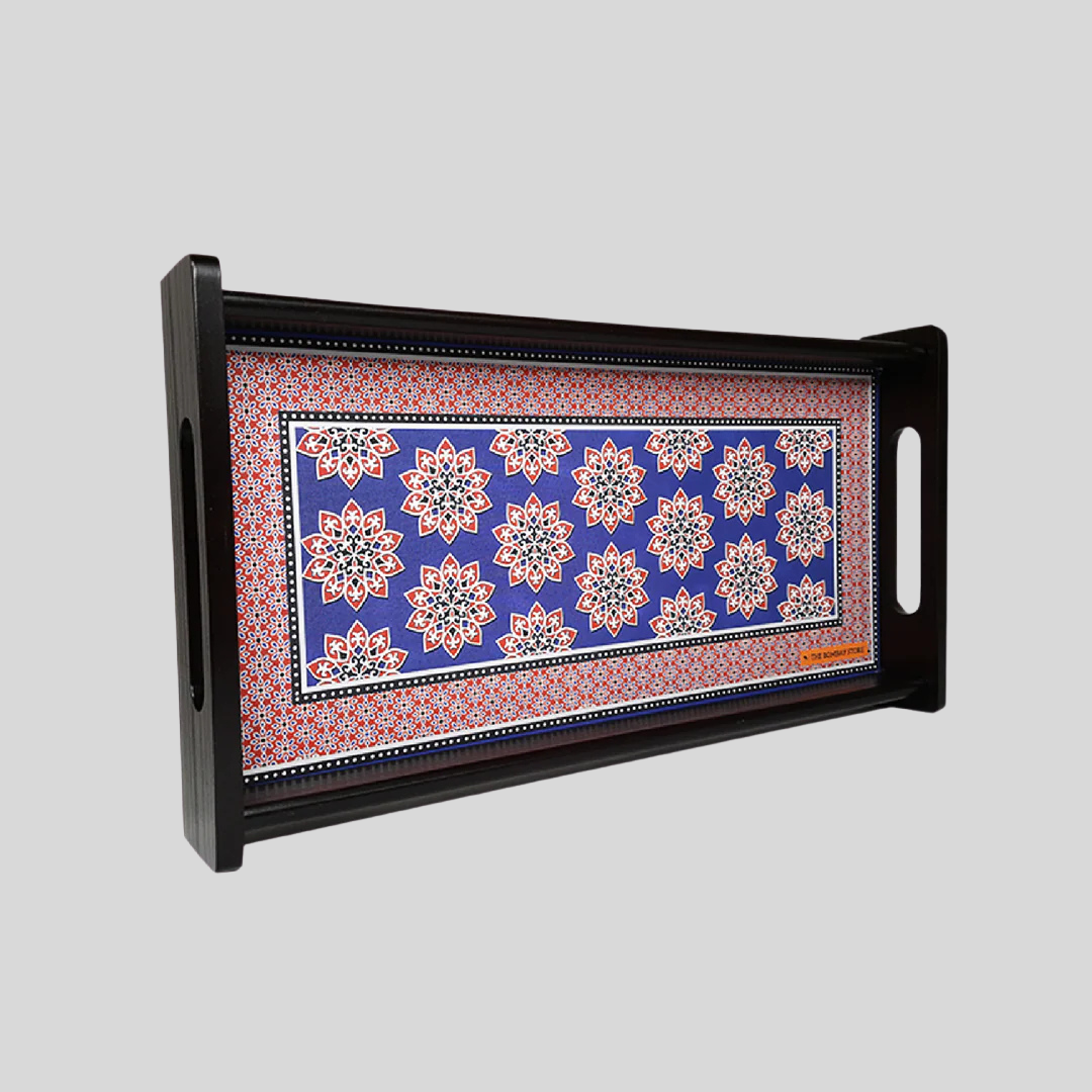 Ajrakh Rectangle Mini Tray with Matte Finish (Indigo)