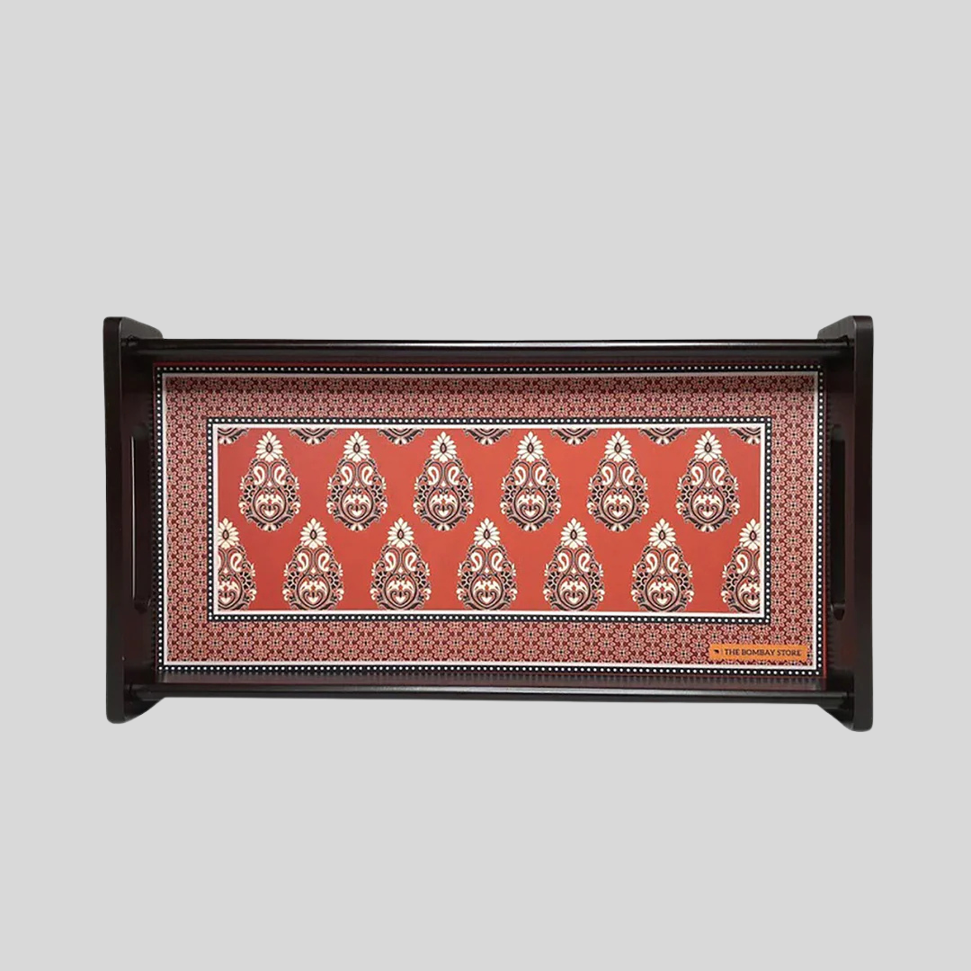 Ajrakh Rectangle Mini Tray with Matte Finish (Maroon)