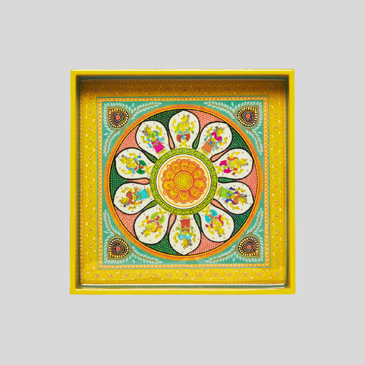 Pattachitra Folktales Square Enamel Small Tray