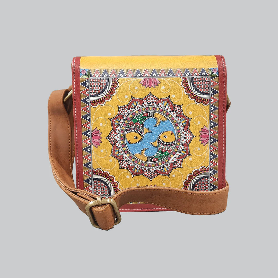 Madhubani Faux Leather Square Sling Bag