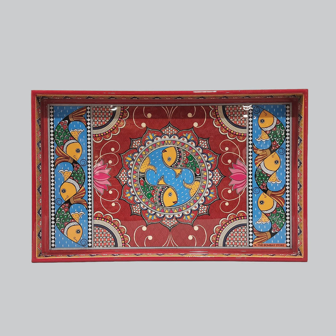 Madhubani Rectangle Enamel Medium Tray