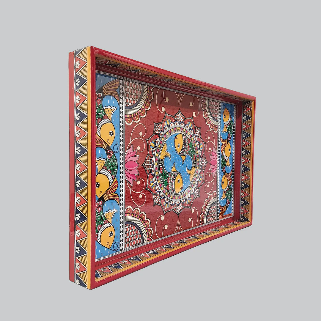 Madhubani Rectangle Enamel Medium Tray