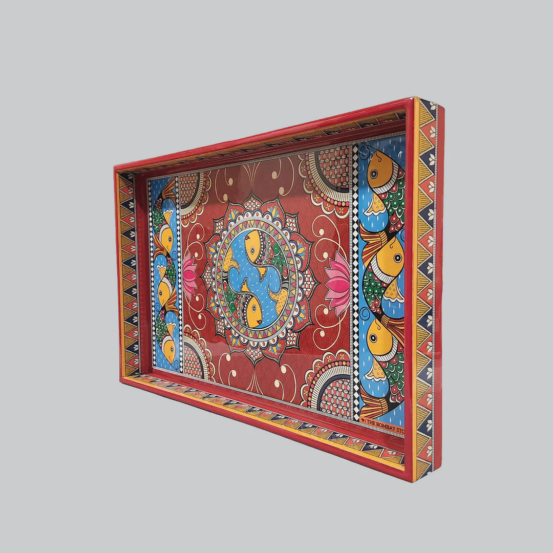 Madhubani Rectangle Enamel Medium Tray